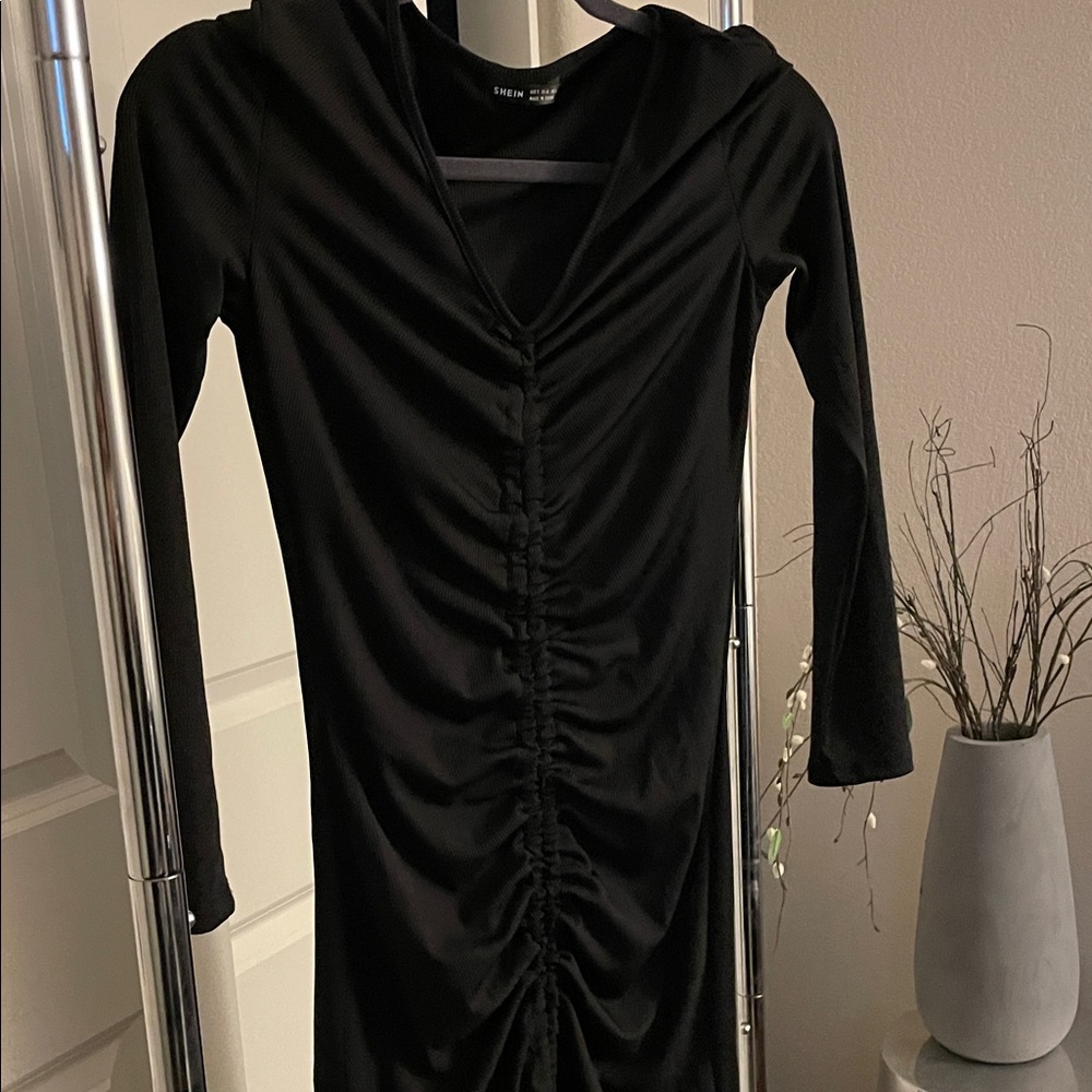 SHEIN Black Long Sleeve Ruched Dress